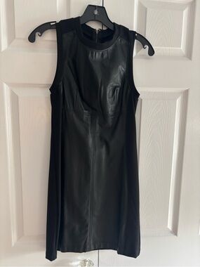 Classic Black Sleeveless Faux Leather Shift Dress